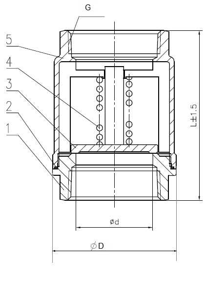 Чертеж габаритный обратного клапана резьбового ABRA-D-12