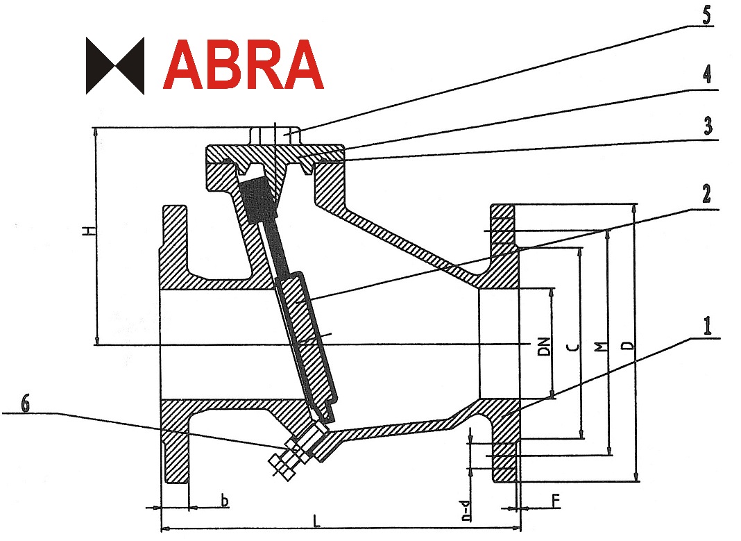 Обратный клапан поворотный фланцевый для канализации под давлением и других применений DN50-500 PN10/16. ABRA-D023-NBR с отжимным болтом и обрезиненным затвором. DIN3202-F6. Канализационные обратные клапаны поворотные с гуммированным затвором. Swing check valve with release bolt.